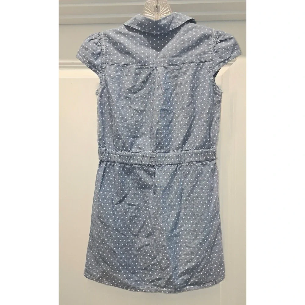 J. Khaki Girls Blue Polka Dot Denim Dress Size 12 Cotton Button Front Pockets